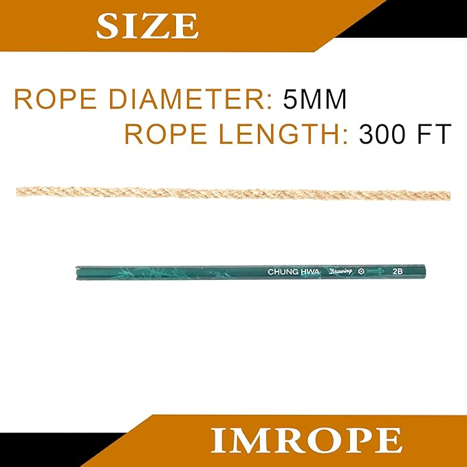 5mm x 300 Feet Natural Jute Rope, Twine for Gardening Tomato Climbing Plant Tie Floristry Crafts Gift Wrapping Packing Decor