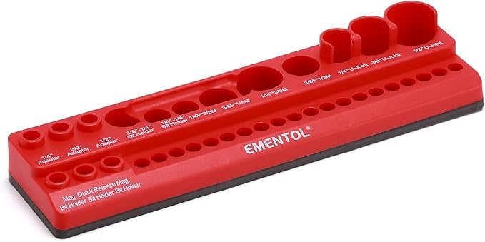 EMENTOL Magnetic Socket Accessory Holder, Red, 35 Pieces Holes, Organize Adapters, Universal Joints and Bits