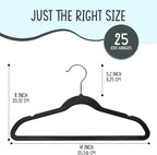 TechZoo 25 Premium Kids Velvet Hangers - 14" Non-Slip Clothes Hangers for Kids & Preteens - Ultra Slim, Space-Saving, Strong & Durable Hangers with 360° Swivel Hook - Black