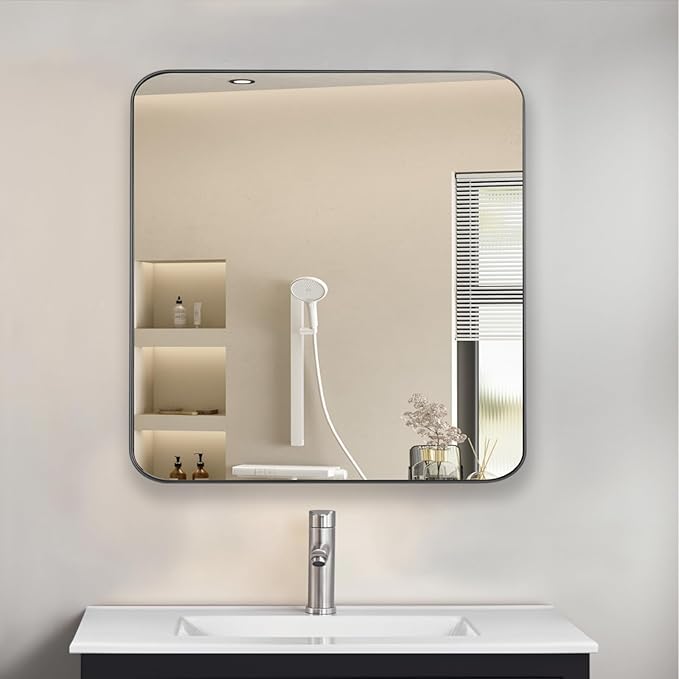 Bathroom Medicine Cabinet,24"x24" Square Mirror Door with Stainless Steel Frame,Recessed & Surface Wall Cabinet with Glass Shelves, Rust-Resistant Bathroom Storage Cabinet