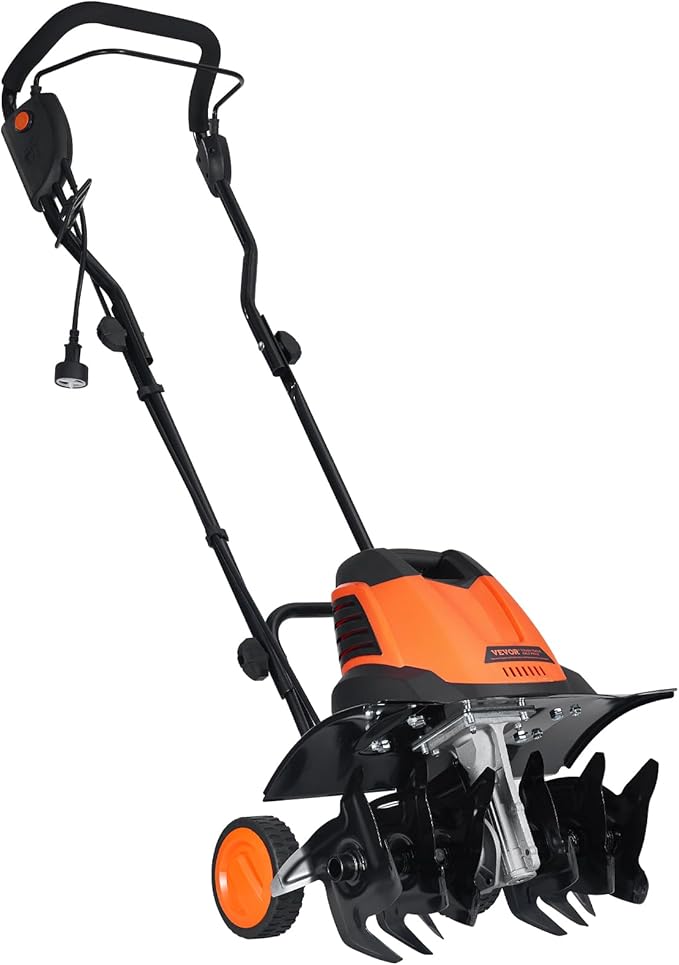 VEVOR 12 Amp Electric Tiller, 18" Tilling Width 3.94" Tilling Depth Corded Electric Tiller/Cultivator, Steel Mn Tines, Rototiller for Garden Lawn Soil Digging