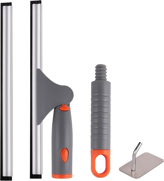 ITTAHO Shower Squeegee for Glass Doors, All-Purpose Anti-Slip Window Squeegee with 2 Blades, Window Cleaner Tool for Shower Doors, Windows, Bathroom and Car Windshields