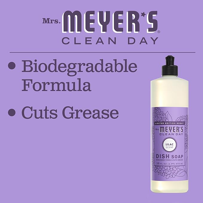 MRS. MEYER'S CLEAN DAY Liquid Dish Soap, Biodegradable Formula, Lilac, 16 fl. oz