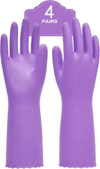PACIFIC PPE 4 Pairs Reusable Dishwashing Cleaning Gloves with Latex Free, Cotton Lining, Kitchen Gloves, Purple, Large
