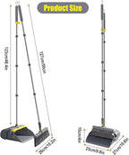Broom and Dustpan Set with 54" Long Handle, Windproof Stand-Up Dustpan & Broom Combo with 8-Piece Cleaning Tool Kit for Home, Kitchen, Office & Pet Hair Cleaning