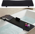 Stylish Black Bamboo Bathtub Tray Caddy with Adjustable Legs, Minimalistic Design Bath Tray for Tub, Bathtub Accessories, Fits Most Standard Bath Tubs, Idea for Women