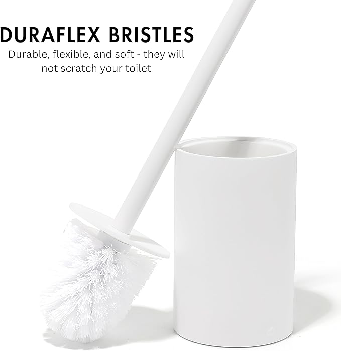 Matte White Toilet Bowl Brush for Bathroom with Holder - Bathroom Cleaner Scrubber with Sleek Design, Sturdy, and Durable Bristles