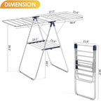 KINGBOARD Clothes Drying Rack, Laundry Drying Rack with Height-Adjustable, Foldable Gullwing for Easy Storage, No Assembly, Indoor Outdoor Use, 56.4" D x 21.6" W x 39.3" H, Blue