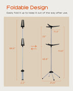 Clothes Drying Rack Foldable, 74.8 inch 2 Tier Laundry Drying Rack with Rotating Clothes Rail for 54 Pieces of Clothes, Space Saving, Indoor, Stainless Steel, Black and Silver CDR002B01