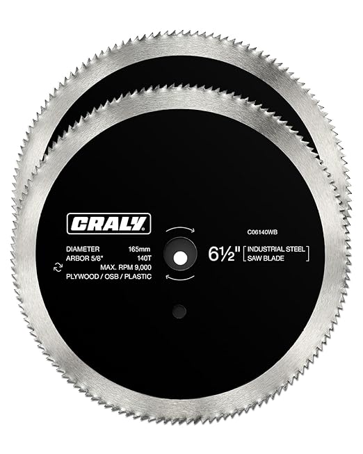CRALY 6-1/2 Inch 140 Teeth Circular Saw Blade, 5/8 Inch Arbor, Thin Kerf, for Cutting Plywood, OSB, Plastic, Paneling & Vinyl Siding, 2-Pack(C06140WB-2)