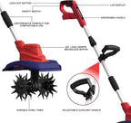 Cordless Garden Tiller Cultivator Compatible with Milwaukee 18V Battery, 250RPM Electric Rototiller with Brushless Motor, 48 Steel Tines, 8.7" Tilling Width, 6.3" Depth, Rotary Tiller(Tool ONLY)