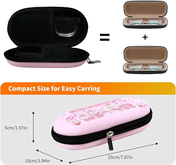 Double Eyeglasses Case, Hard Shell Dual Sunglasses Organizer with Zipper Clip Travel Glasses Storage for Women Men