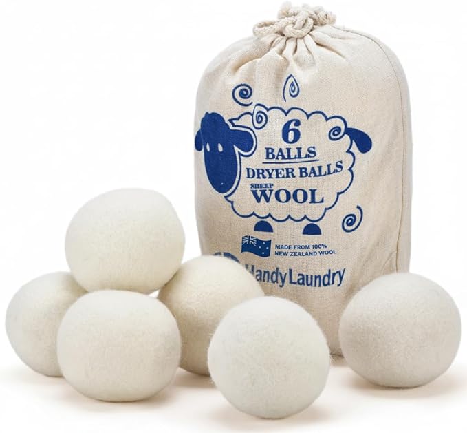 Handy Laundry Wool Dryer Balls - 2.5 Inch - Natural Fabric Softener, Reusable, Reduces Clothing Wrinkles and Saves Drying Time, Better Alternative to Plastic Balls and Liquid Softener (6-Pack)