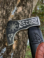 Qepaa Crafts® Custom Gift Forged Carbon Steel Viking Axe Bearded Axe with Rose Wood Shaft Tomahawk - Real Hatchet, Best Gift for Anniversary, Valentine's Day, Birthday, Premium Leather Sheath (Sm Asg)