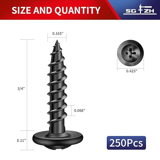 #8 x 3/4" Wood Screw 250Pcs Alloy Steel Standard Thread Truss Head Fast Self Tapping Black Oxide by SG TZH