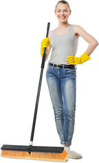 PBHEPJ 24 Inchs Push Broom Outdoor Heavy Duty, Shop Broom with 60" Long Bandle for Cleaning Outdoor or Indoor Tile, Garage, Shop, Deck, Concrete, Wood, Stone, Patio Floor