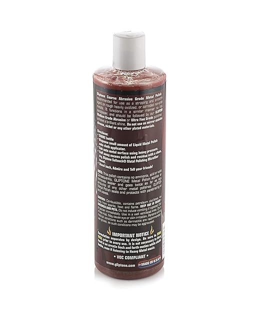 Gliptone Liquid Metal Polish, (Coarse Grade) 16 Fl Oz, for Aluminum, Copper, Brass, Magnesium & Bronze, Cleans, Seals & Protects, No Ammonia, Acid or Water, Restores Brilliant Shine