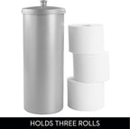 iDesign Freestanding Bathroom Toilet Paper Storage Holder with Lid for 3 Extra Rolls, Silver (Pack of 4)