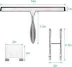 Shower Squeegee for Glass Doors,14-Inch Shower Glass Squeegee, Sliver Shower Squeegee for Shower Doors,Mirror,Windows, with Shower Door Hook and Adhesive Hook