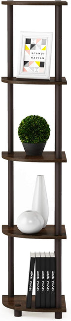 Furinno TURN-N-TUBE Corner Shelf Set of 2, 5-Tier Corner Bookshelf, Open Storage Shelves, for Organization and Storage, Living Room, Home Office, Garage, Walnut