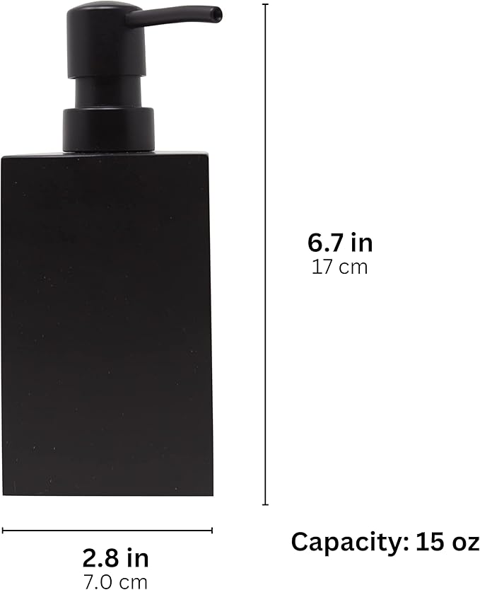 Matte Black Soap Dispenser for Bathroom, 15oz Square Rustproof Liquid Hand Dish Soap Dispenser Pump for Kitchen Sink, Countertop, and Bathroom