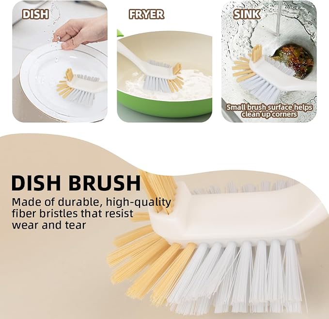 5 Pack Bottle Brush Set with 2 Dish Brush, Palm Scrub Brush and 2 Straw Brush for Kitchen Dishes Bottle Cup Pot Pans and Straws