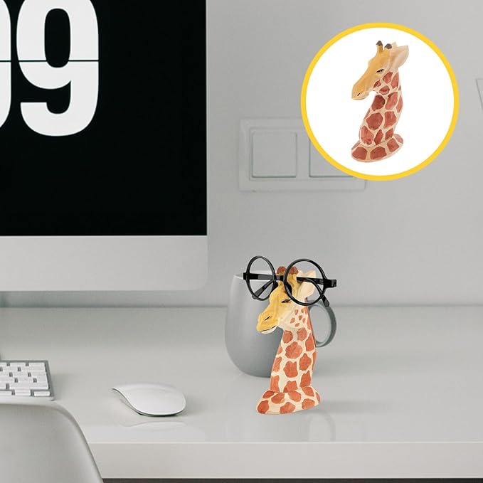 Giraffe Shaped Eyeglasses Holder Wooden Glasses Stand Decorative Eyewear Organizer Tabletop Rack for Home Office Display