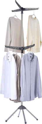 Clothes Drying Rack Foldable, 74.8 inch 2 Tier Laundry Drying Rack with Rotating Clothes Rail for 54 Pieces of Clothes, Space Saving, Indoor, Stainless Steel, Grey and Silver CDR002G01