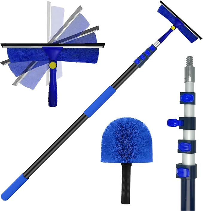 26FT+ Professional Window Cleaning Kit,High Reach Duster Kit,Spider Web Duster,with 20 ft Telescopic Pole 2 in 1 Window Cleaning Squeegee Kit for Outdoor & Indoor Cleaning