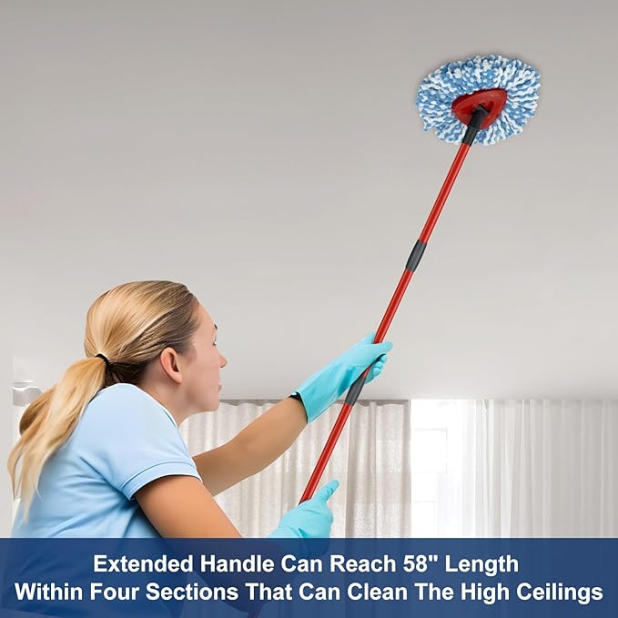 2 Pack Spin Mop Replacement Head,1 Base,4-Section Sturdy Iron Mop Handles Compatible with O Ceda EasyWring RinseClean 2 Tank System Mop,Oceda Mop Refills and Mop Stick 30" to 58" Set to Floor Clean