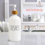 Dish White Glass Soap Dispenser with Plastic Pump, 16 Oz White Dish Soap Dispenser Set Refillable Reusable Apothecary Soap Pump Dispenser Bottles for Bathroom and Kitchen