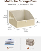 StorageWorks Closet Storage Bins, Trapezoid Organizer Box for Shelves, Fabric Clothes Bin, Foldable Organizing Baskets with Handles, Small, Light Brown, 3-Pack