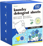 Soulink Laundry Detergent Sheets Fresh Linen Scent 240 Loads，Eco Friendly Detergent Strips for Travel & Home - No Plastic Jug Soap Strips, Plant-based, Hypoallergenic. Safe for Sensitive Skin