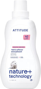 ATTITUDE Liquid Fabric Softener, Plant-Based & Vegan, HE Compatible, Naturally Derived, Unscented, 40 Loads, 33.8 Fl Oz