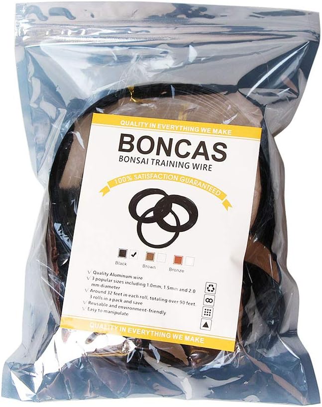 Quality Black Long Lasting Bonsai Training Wire Set of 3 Sizes - 1.0mm, 1.5mm, 2.0mm (32 Feet Each Size)