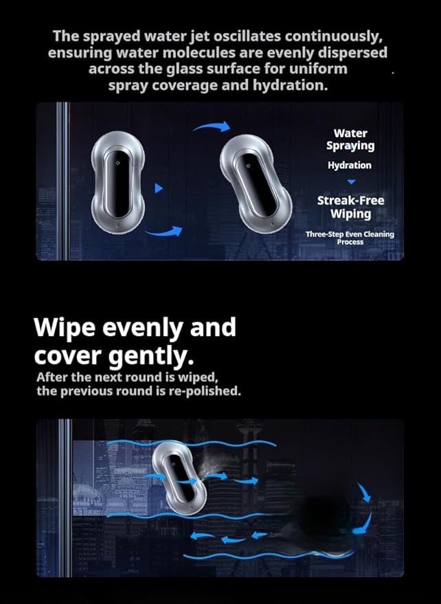 Window Cleaning Robot C1S | Auto Dual-Side Spray & Smart Path Planning | Strong Suction | Remote Control (Silver)