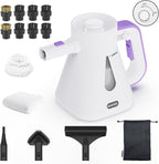 Steam Cleaner Handheld: 1200W Fast 10-Sec Heat-Up-750mL (25oz) Tank-No Cooling-Refill Anytime-Lockable Steam Trigger-14-Piece Kit Hand Held Steamer for Home Car Grout Tile Cleaning White