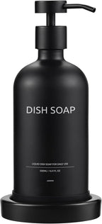 Glass Soap Dispenser Set by Janxin,Bathroom Soap Dispenser Set with Ceramic Tray,Luxury Bathroom Accessories,Modern Kitchen Decor (Black(Dish Soap))