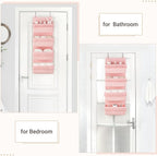 Dahey Over The Door Organizer Boho Nursery Storage Decor Closet Hanging Organizer with Tassels Decoration for Bedroom Nursery Bathroom Apartments Dorm Pantry, 4 Pockets, Pink
