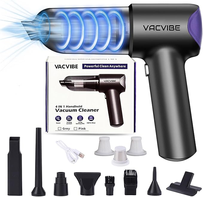 Car Vacuum Portable Cordless, 21000PA 4 in 1 Suck/Blow/Pump/Charger 120W Handheld Car Vacuum Cleaner and Air Duster, Brushless Motor Multi-Nozzles for Home Office Grey