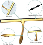 Shower Squeegee for Glass Doors,14-Inch Shower Glass Squeegee, Gold Shower Squeegee for Shower Doors,Mirror,Windows, with Shower Door Hook and Adhesive Hook