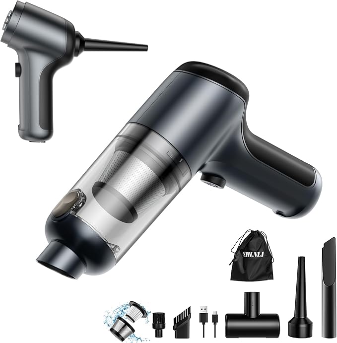 Mini Vacuum Cleaner, 120W High Power Handheld Car Vacuum Cleaner, 2 in 1 Air Duster and Hand Held Vacuum Portable Cordless, Rechargeable Small Vacuum for Car, Home, Office, Pet（Black）