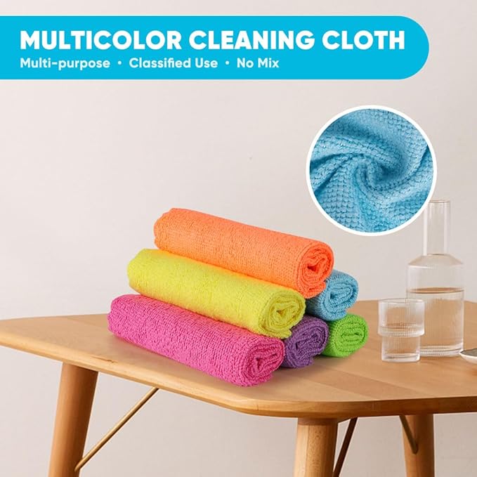 Orighty Microfiber Cleaning Cloth, 6 Pack Highly Absorbent Cleaning Rags, Household Cleaning Supplies, Reusable Lint Free Cloths Microfiber Rag for House, Kitchen, Car Care, 12x11 inch, Multicolor