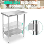 STABLEINK NSF Stainless Steel Table, 30 x 18 Inches Metal Prep & Work Table with Adjustable Undershelf, for Commercial Kitchen, Restaurant, Hotel and Garage