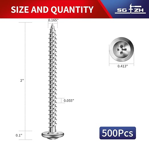 #8 x 2 Inch Wood Screw 500Pcs 410 Stainless Steel Standard Thread Truss Head Fast Self Tapping by SG TZH
