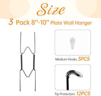 3 Pack Plate Hangers for The Wall, Suitable for 8-10 inch Art Plate, Stainless Steel Invisible Heavy Duty Wire Plate Holder with Wall Hooks, Plate Hangers for Displaying Plates, Platter, Dish, Black