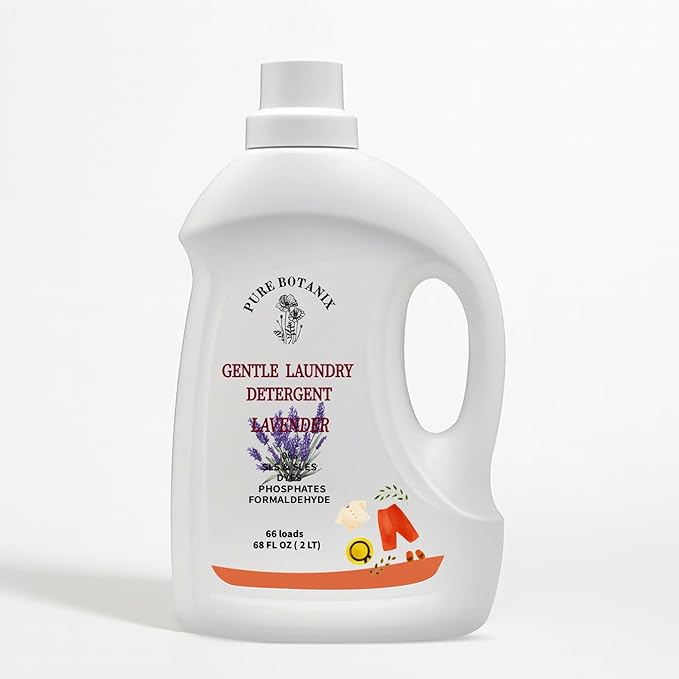 Lavender Organic Plant- Based Laundry Detergent 68 Fl Oz | 66 Loads, Natural Hypoallergenic Non-Toxic Soap for Sensitive Baby Skin. Concentrated Enzyme Stain Remover, Sulfate Free