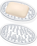 Plastic Soap Holder Soap Dish Bar Saver Tray with Holes Soap Sponge Holder for Kitchen Bathroom Shower Counter, 4.5 x 3 x 0.7 Inches (Clear,2 Pcs)
