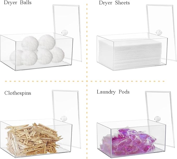 zoocatia Farmhouse Laundry Dryer Sheet Holder Clear Detergent Pods Container Dryer Balls Dispenser with Lid, Organization and Storage Box for Laundry Room, Bedroom, Desk