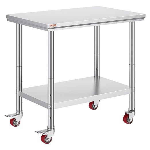 Vevor Mophorn Stainless Steel Work Table 36x24 Inch with 4 Wheels, Casters Heavy Duty Food Prep Worktable for Commercial Kitchen Restaurant, Silver